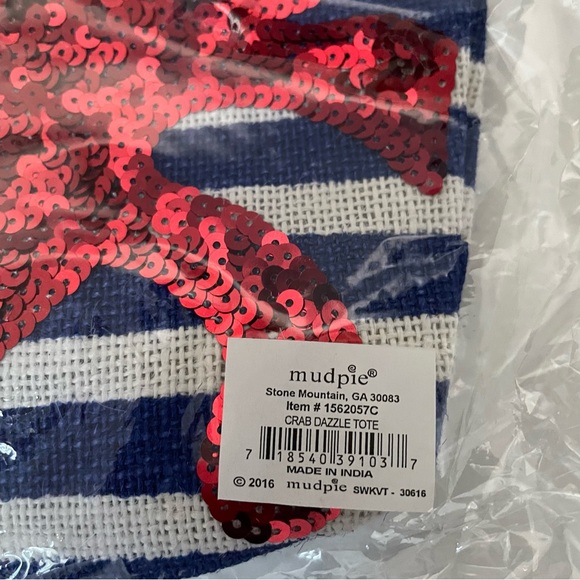 Mudpie Small Tote Bag Red Sequin Crab Nautical Coastal Beach Bridesmaid #1 of 6 - Picture 6 of 6